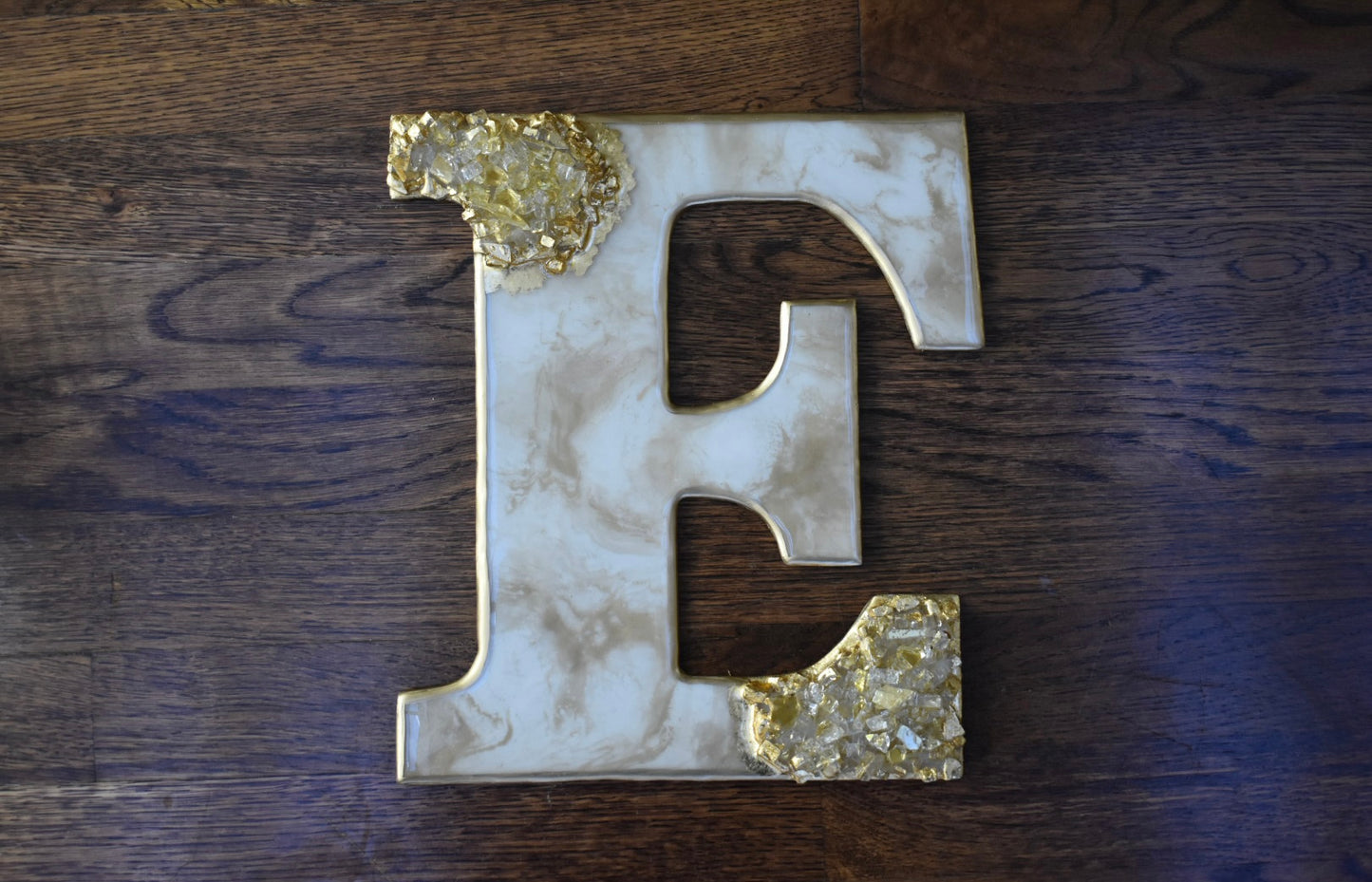 Custom Gold and Marble-Inspired “HOME” Wall Decor with Crushed Glass Accents