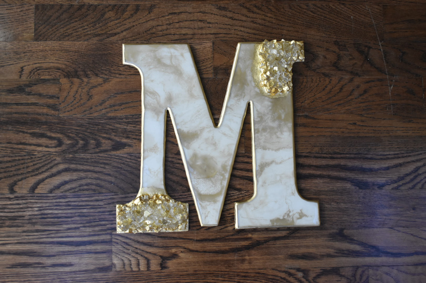 Custom Gold and Marble-Inspired “HOME” Wall Decor with Crushed Glass Accents