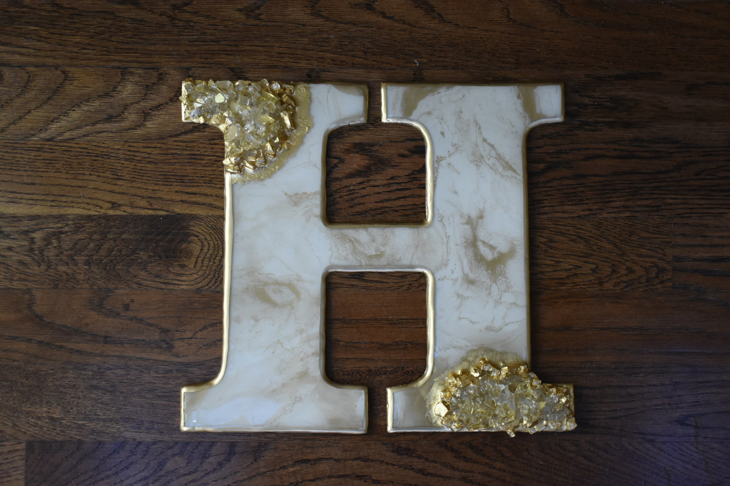 Custom Gold and Marble-Inspired “HOME” Wall Decor with Crushed Glass Accents