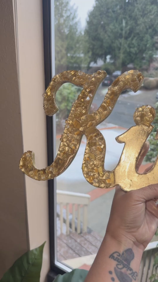 Luxury Gold Resin Kitchen Sign with Crushed Glass – Handmade Elegant Décor